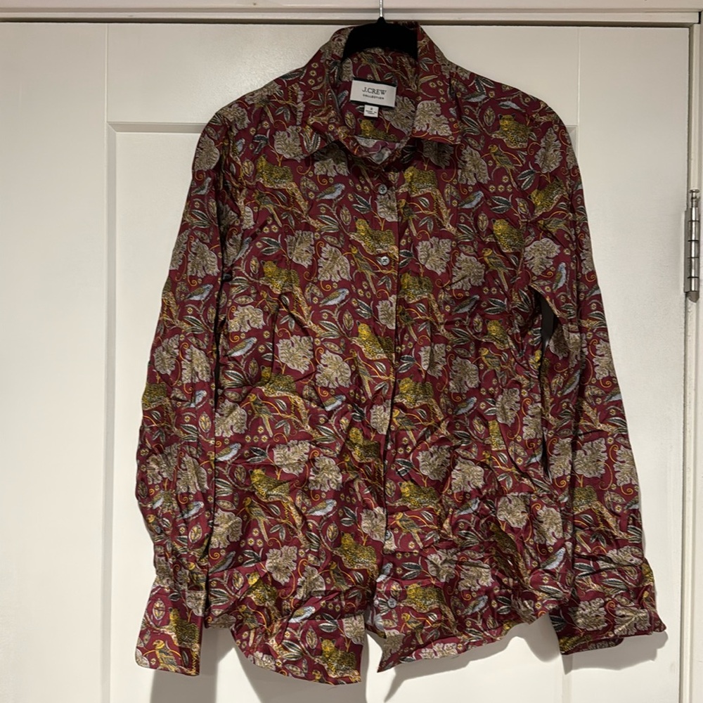 JCrew Collection silk twill shirt in jungle cat print